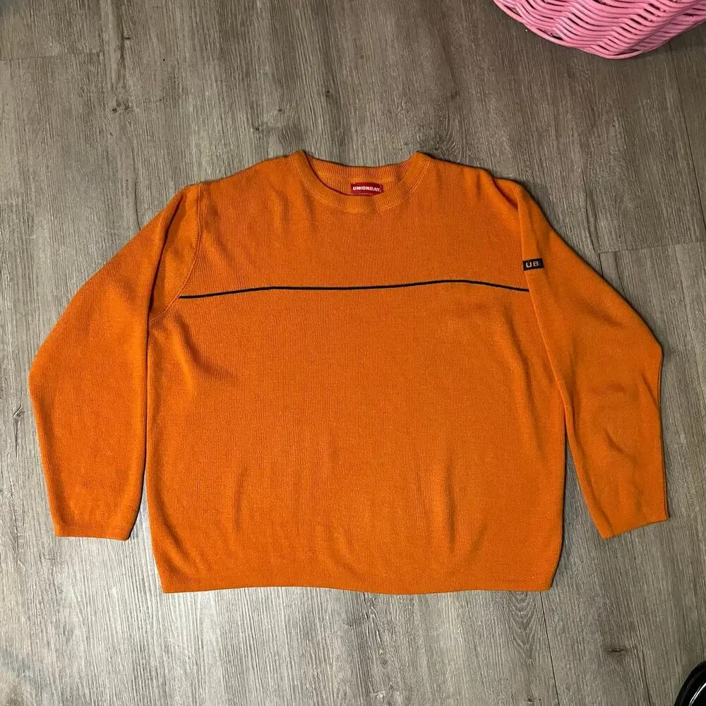 Vintage Men's 90's‎ Y2K Orange Union Bay Pullover Crewneck Knit Sweater Baggy L